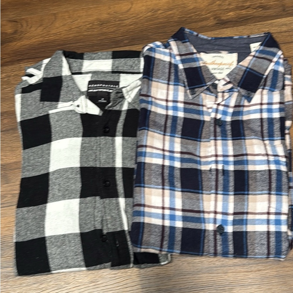 Men's Plaid Button-Up Shirts - Black and Blue